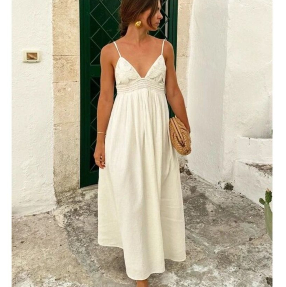 Zara Crochet Maxi Gauze Dress